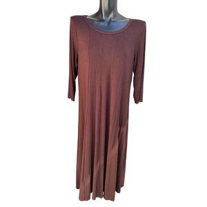 NWT HOTOUCH 3/4 Sleeve Dress Round Neck Brown Rayon Blend Fit & Flare Maxi XL